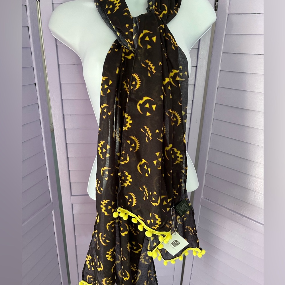 Halloween/seasonal full length scarf with ball fringe hem
